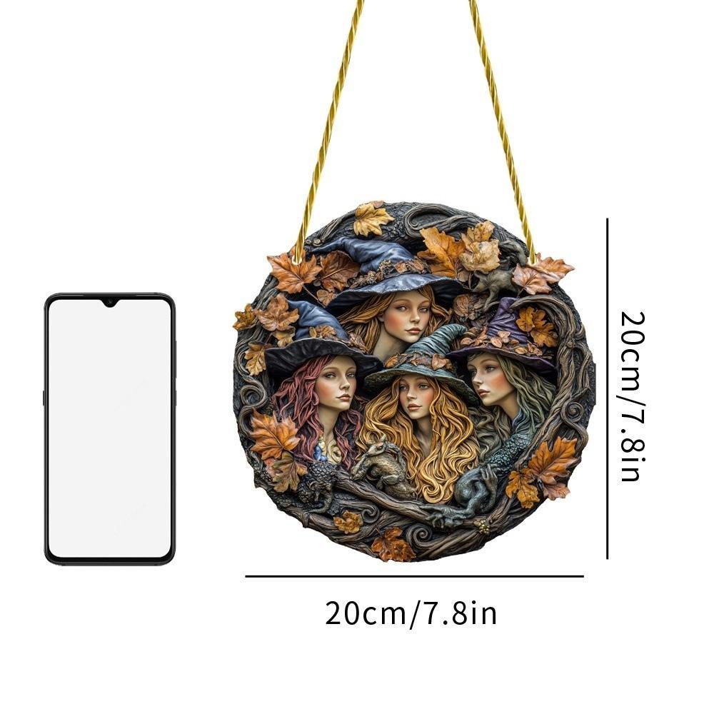 Gothic Witch Door Window Hanging Pendant 2D Flat Magical Home Door Decoration Acrylic Medal Halloween Decoration Holiday Gift