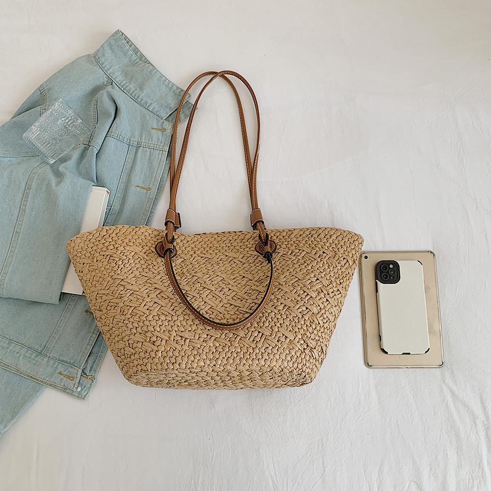 Women Woven Tote Bag Fashion Shoulder Bag Large Capacity Simple Woven Handbag Tote Clutch Bags Chic Hobo Bag for Outdoor Travel