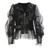 Women's 25 New Dominating See-Through Mesh Leather Motorcycle Jacket