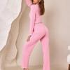 Spring Autumn Solid Bow Pajamas Set for Women Homewear Long Sleeves Shirt and Trousers 2 Pieces Sexy Lace Pijamas Sleepwear Loungewear