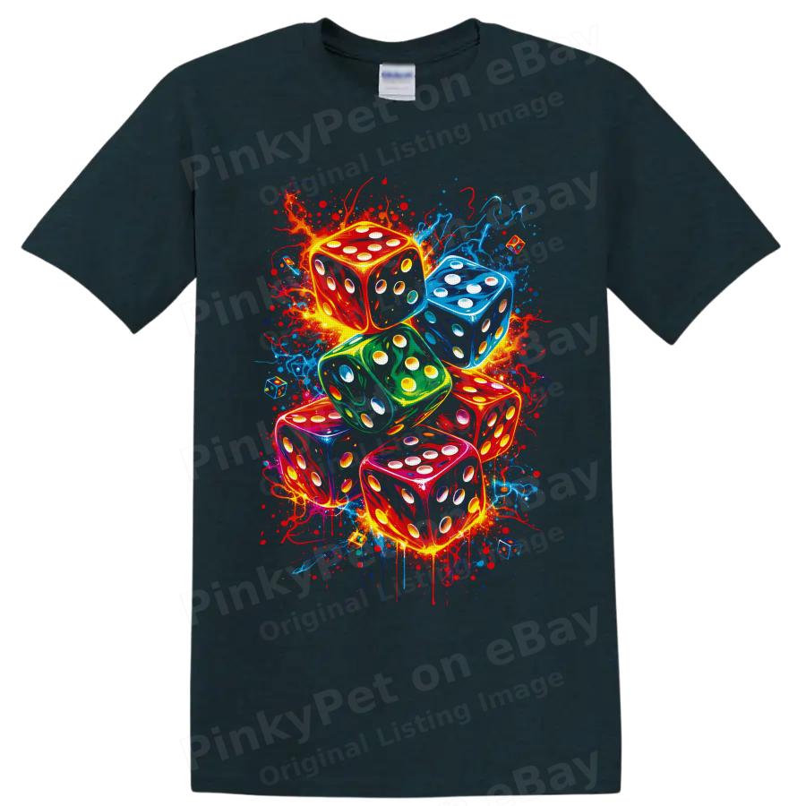 Dice Game T Shirt Colorful Neon Cubes Abstract Splatter Art Graphic Tee Gift