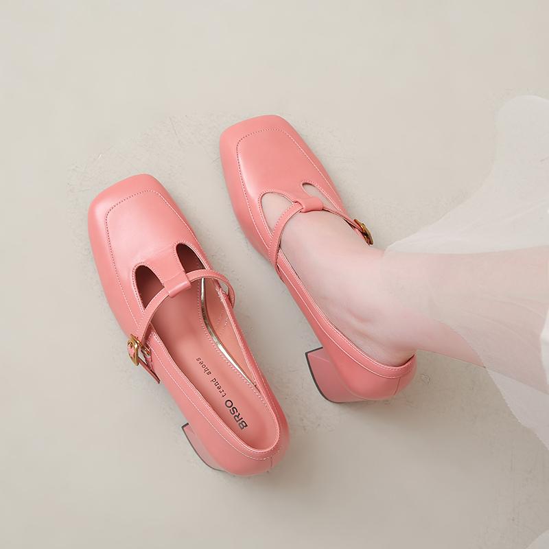 Fashion 2025 Shoes Female Retro Women's Mary Jane High Heels Square Toe Buckle Strap Chunky Heel Pumps for Fashion Dress Office Zapatos