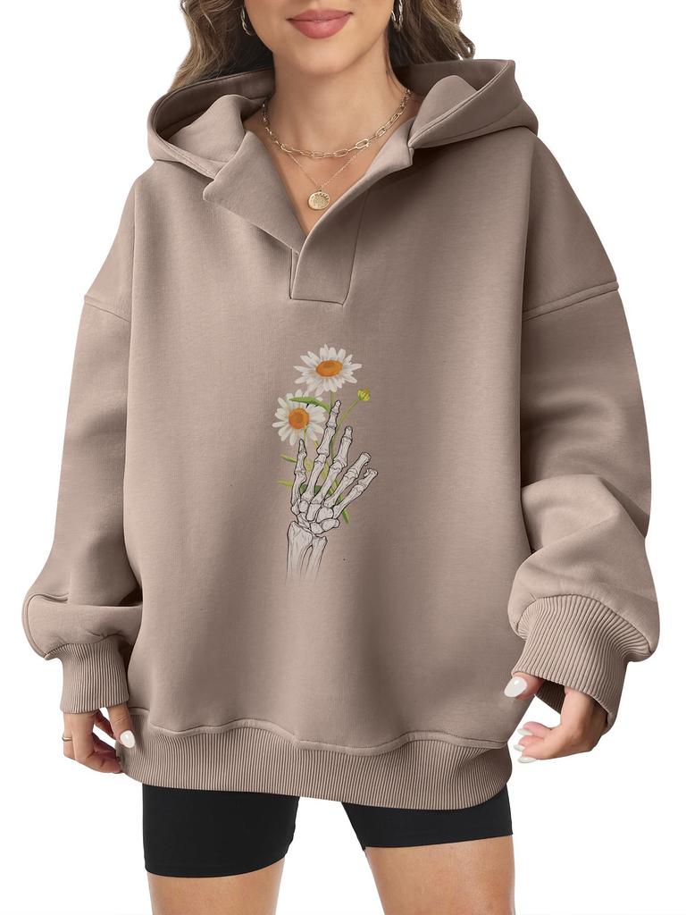 2025 new European and American Halloween women's hooded sweater front and rear pattern winter fleece loose casual