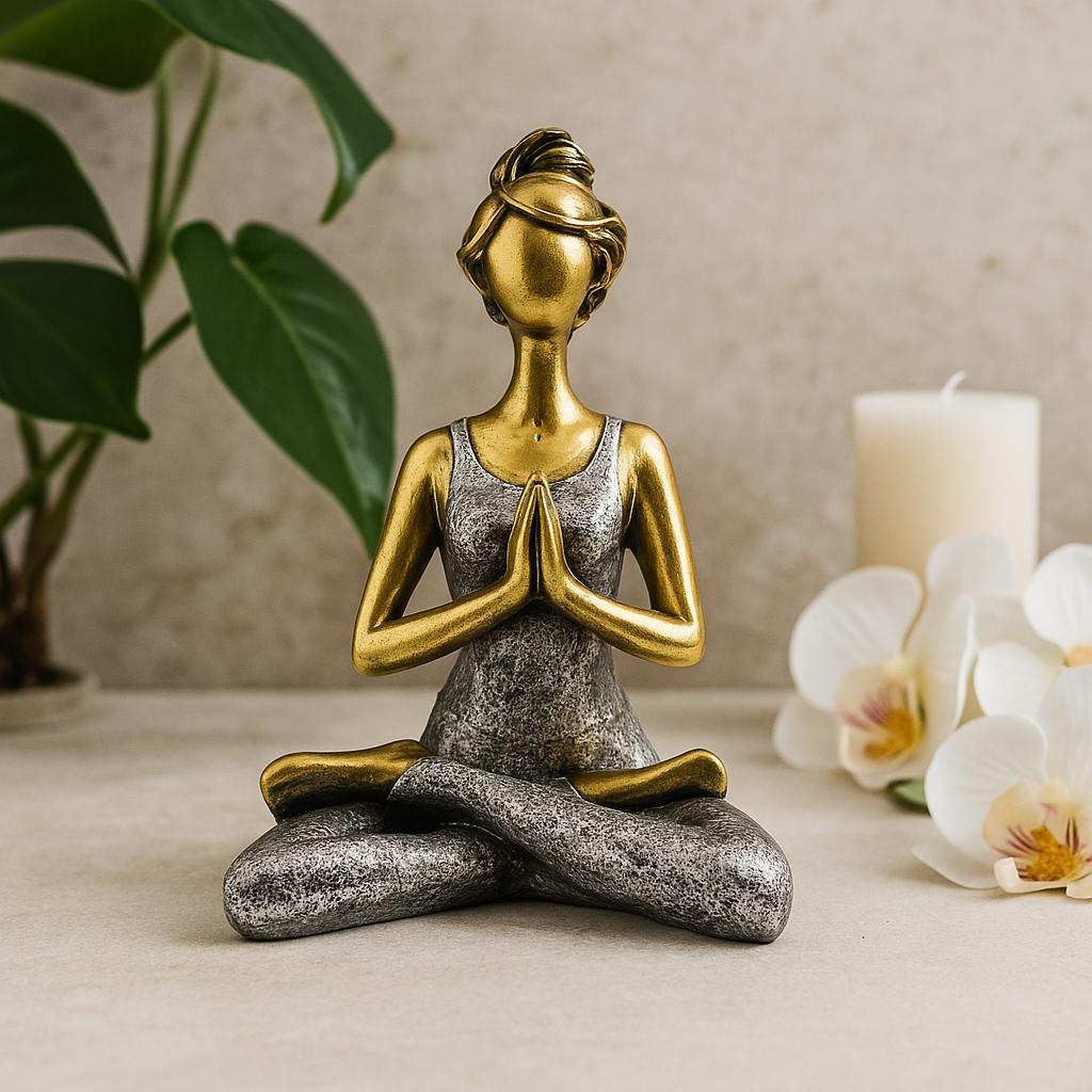 Yoga Woman Figurine Bronze and Silver 24cm