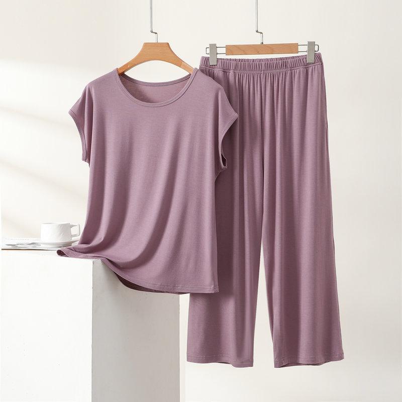 Summer Women's Modal Loungewear Set Lightweight Loose Short Sleeve & Ankle Length Pants 2 Piece Casual Sleepwear Home Pajamas