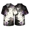 Men's Halloween Print V-Neck Scrub Top with Pockets Short Sleeve