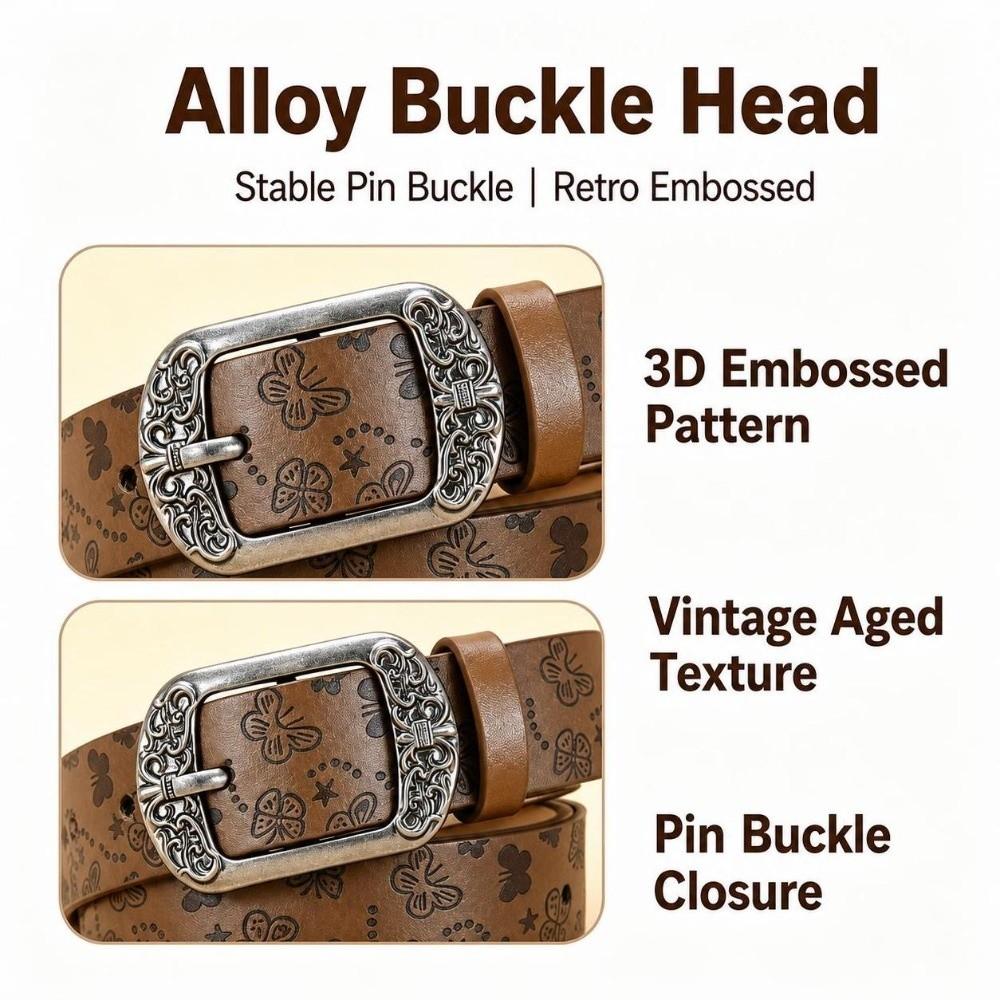 Carved PU Leather Belt Alloy Pin Buckle Decorative Belt Fashion Adjustable Belt  Daily Outfit