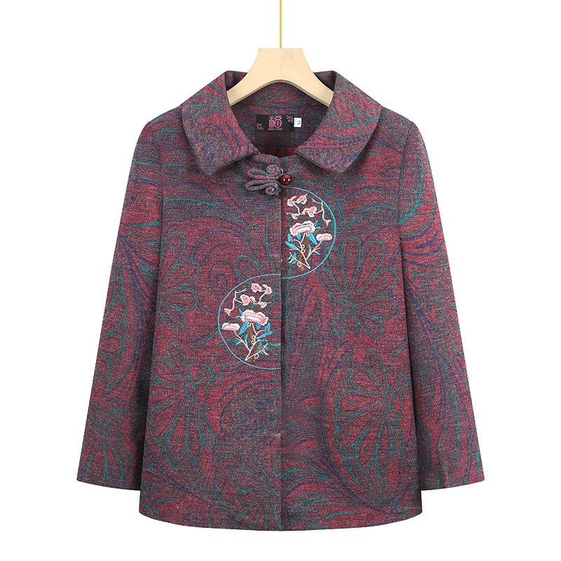 New coat women s embroidered lapel top old lady XL (85-52.5kg recommended)