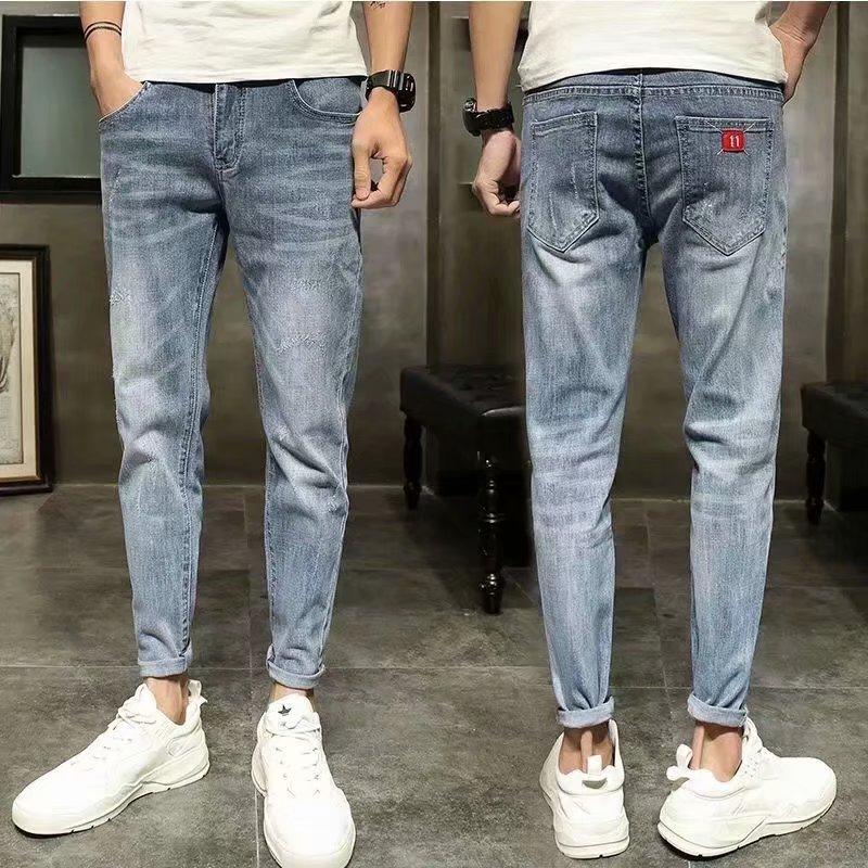 JYL Men's Cropped Jeans Summer Thin Slim Korean Trendy Versatile Denim Pants