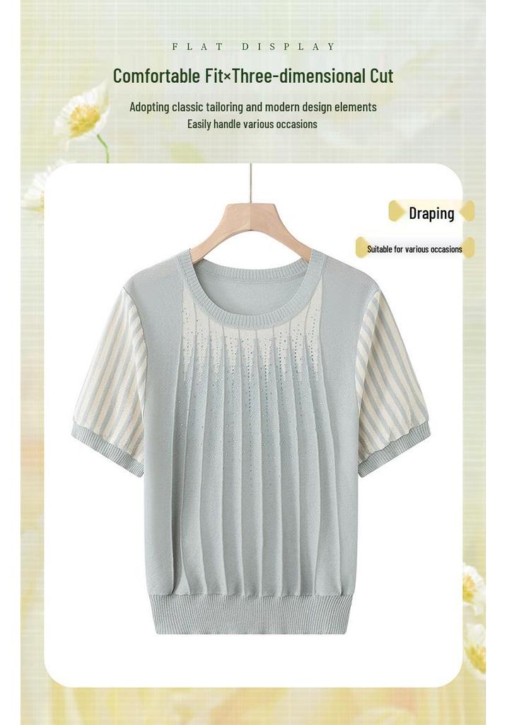 Fashionable Summer Ice Silk Short Sleeve Knit T-shirt for Middle-aged & Plus Size Women