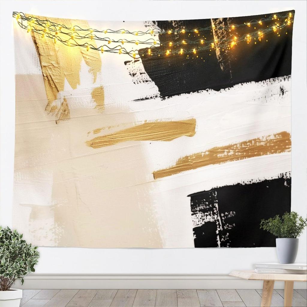 Abstract Blue Gold Wave Tapestry Wall Hanging Modern Nautical Ocean Art Decorative Polyester Home Decor Room Decoration Print