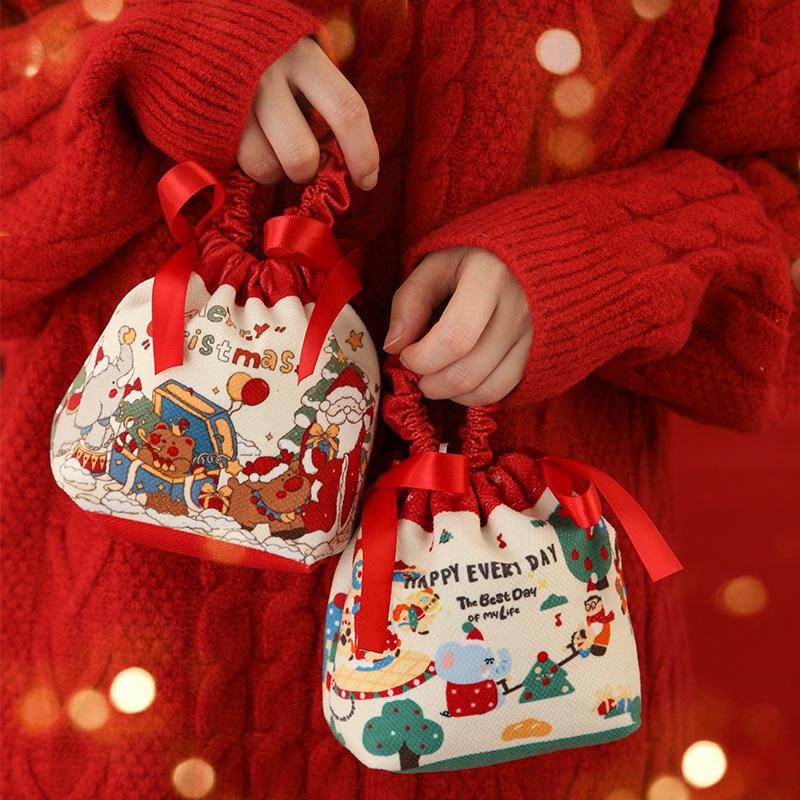 Christmas Gift Bag Cute Snowman Elk Santa Claus Fabric Apple Storage Bag New Year Children'S Candy Handbag 2026 Christmas Decor