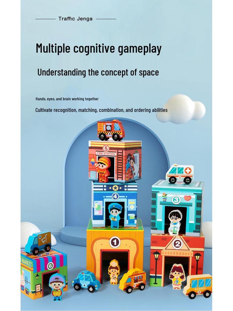 Lern-Verkehrsstapelspielzeug-Set für Kinder: Holzfahrzeuge für frühes Lernen