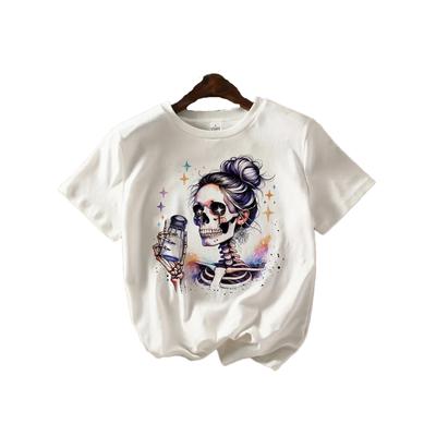 Fashion Women Skeleton Beauty Balloon Print T Shirt Funny Casual O-neck Short Sleeves T-shirt Summer Female Tee Shirt
