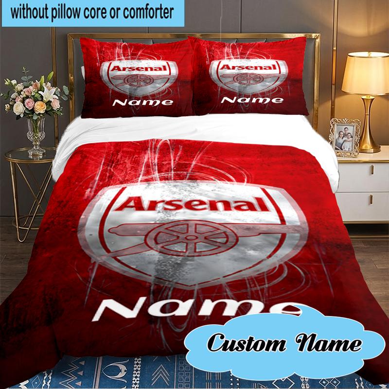 Custom Name Arse-nal Football Crest Bedding Set 3pcs, Bedding Set Including 1pc Duvet Cover And 2pcs Pillowcases for Bedroom, Dormitory Gift