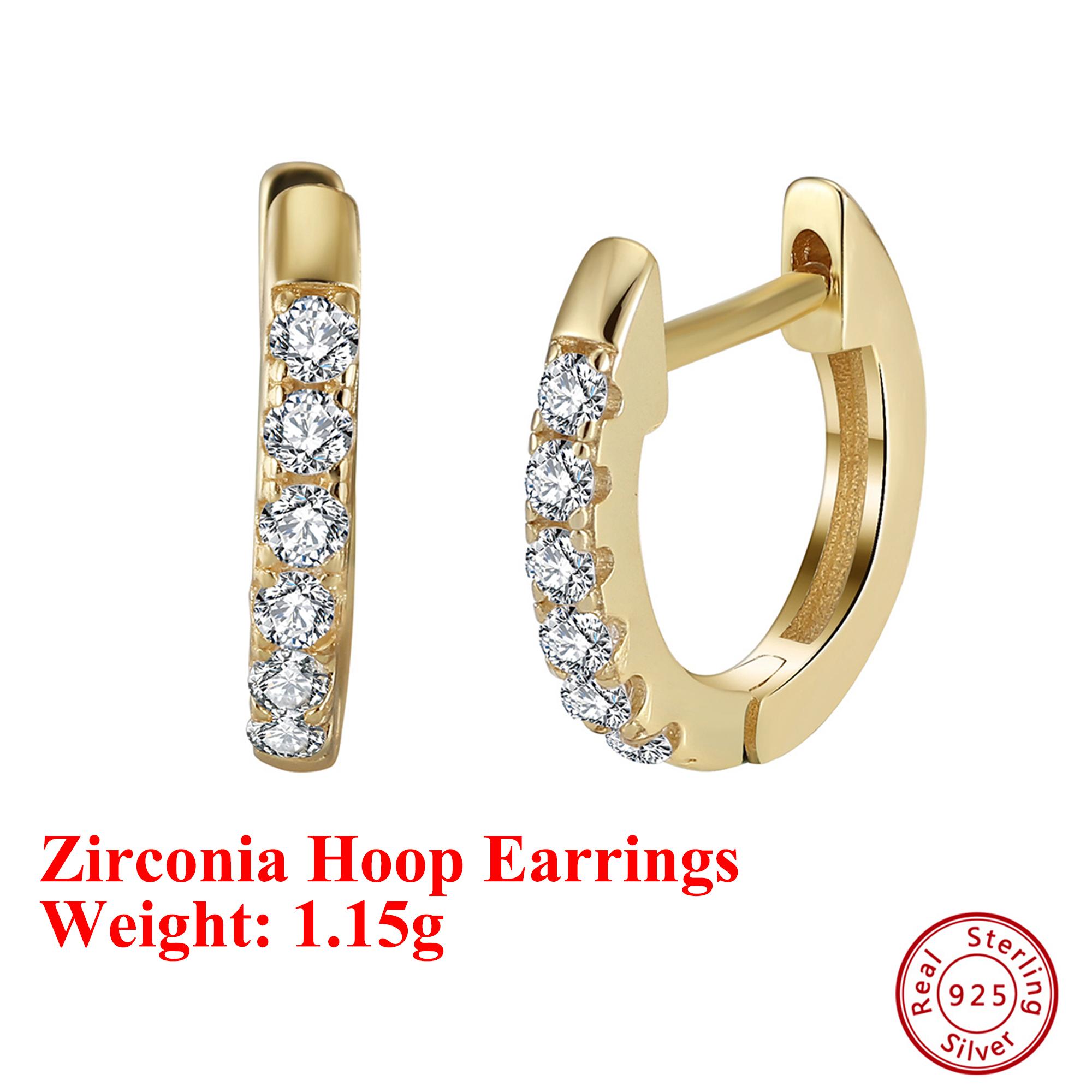

Effie Queen 925 Pure Silver 14k Gold Round Zirconia Hoop Earrings Simple Jewelry for Women Banquet Party Birthdays Gift APE118