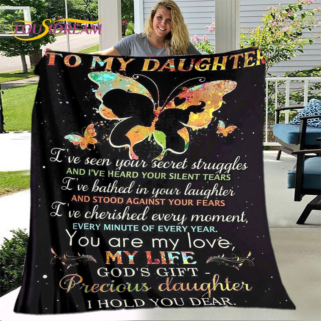 To My Daughter Plush Butterfly Quilt Blanket,Flannel Blanket Throw Blanket for Living Room Bedroom Bed Sofa Gift for Daughter