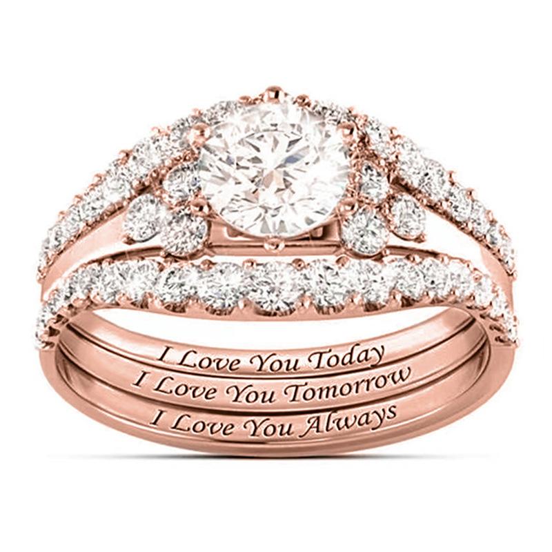 Wind Slightly Set Ring, Light Luxury Fashion Three-Piece Ring, English Letter Temperament Ring 11