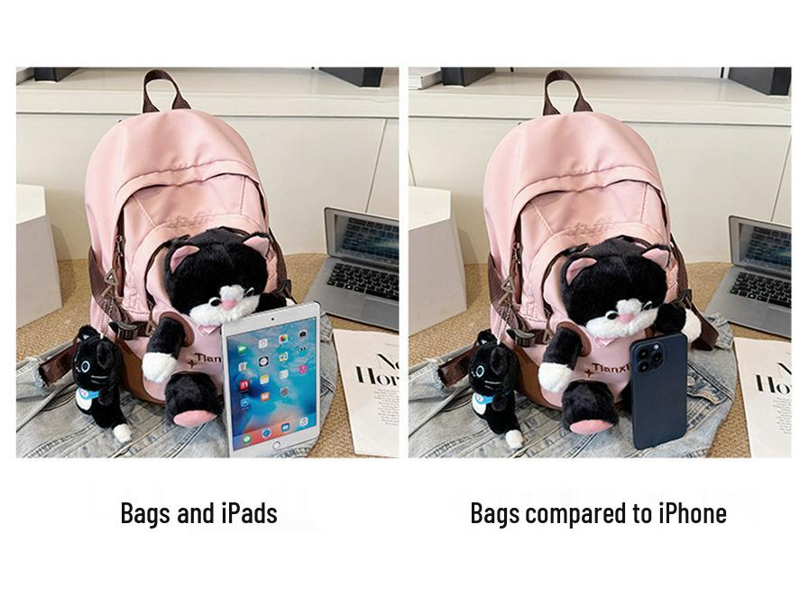 Cute Kitten Color-Block Cartoon Plush Schoolbag - Large Capacity Backpack for Female College Students