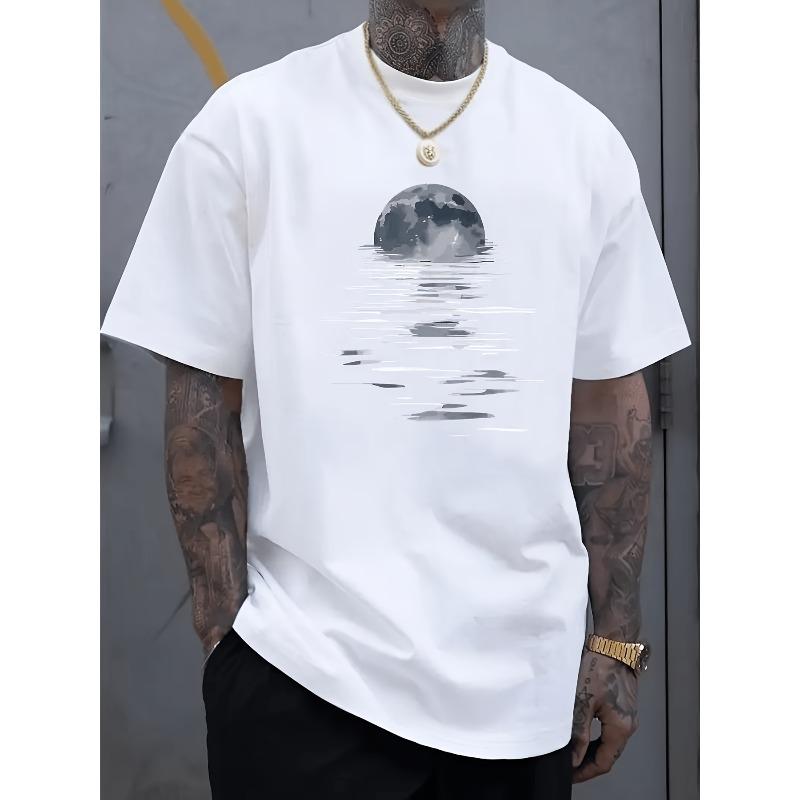 European sizes Men's T-Shirt "Full Moon Reflection T-Shirt - Casual Comfortable Summer Fashion, Unique Graphic Design, Trendy Streetwear Style"