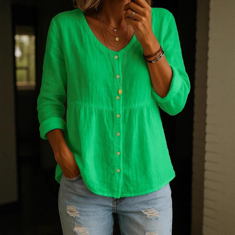 

Летняя Новая Женская Повседневная Хлопково-Льняная Рубашка с Длинным Рукавом 3XL бирюзовый