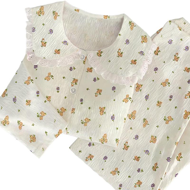 Doll Collar Cloud Cotton Pajamas Women'S Long-Sleeved Spring Sweet Flower High-End Wearable Loungewear Set