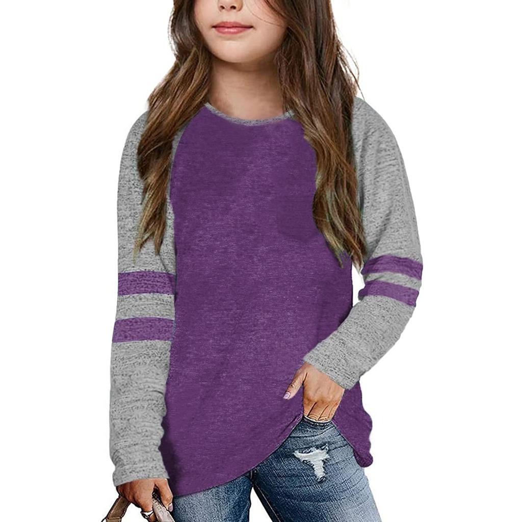 Flicktröjor För 4-15 År Långärmade Raglan Toppar med Rund Hals och Ficka