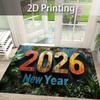 New Year Carpet Mat Rug Home Decoration Cartoon Dog Fireworks Pattern Festive Floor Mat Non-Slip Home Floor Mat Door Mat