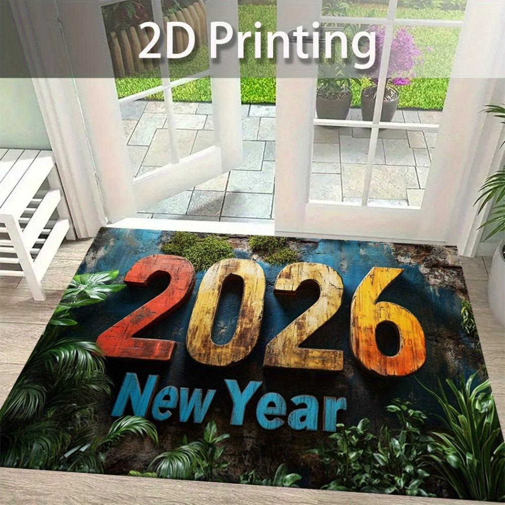 New Year Carpet Mat Rug Home Decoration Cartoon Dog Fireworks Pattern Festive Floor Mat Non-Slip Home Floor Mat Door Mat