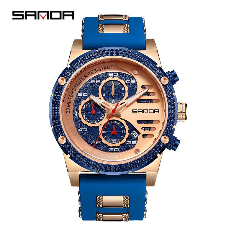 Sanda Men s Multifunctional Waterproof Quartz Watch with Calendar and Chronograph.