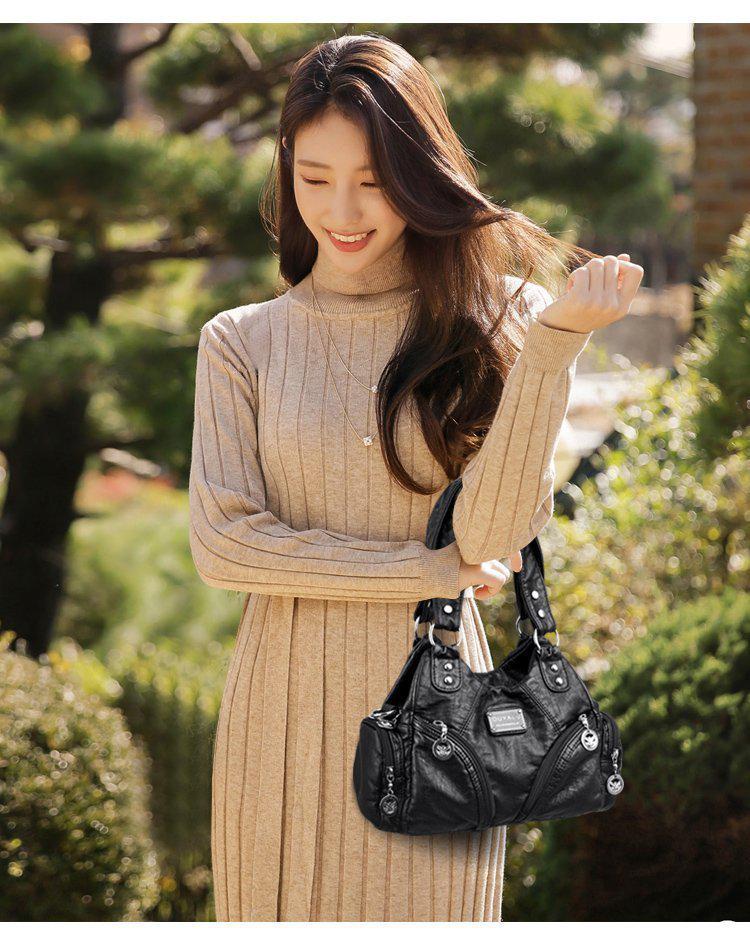 European & American Style 2025 Retro Soft Leather Motorcycle Crossbody Shoulder Bag for Women