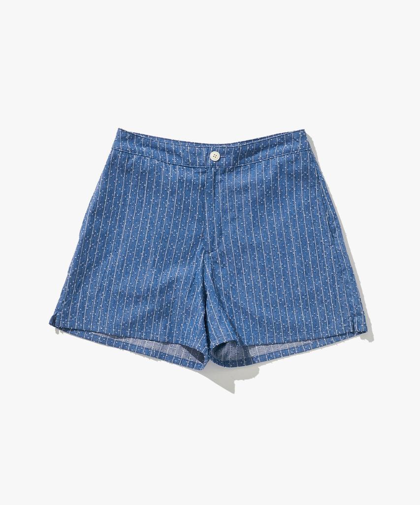PLAC WOMEN Striped Embroidered Shorts L53 Navy