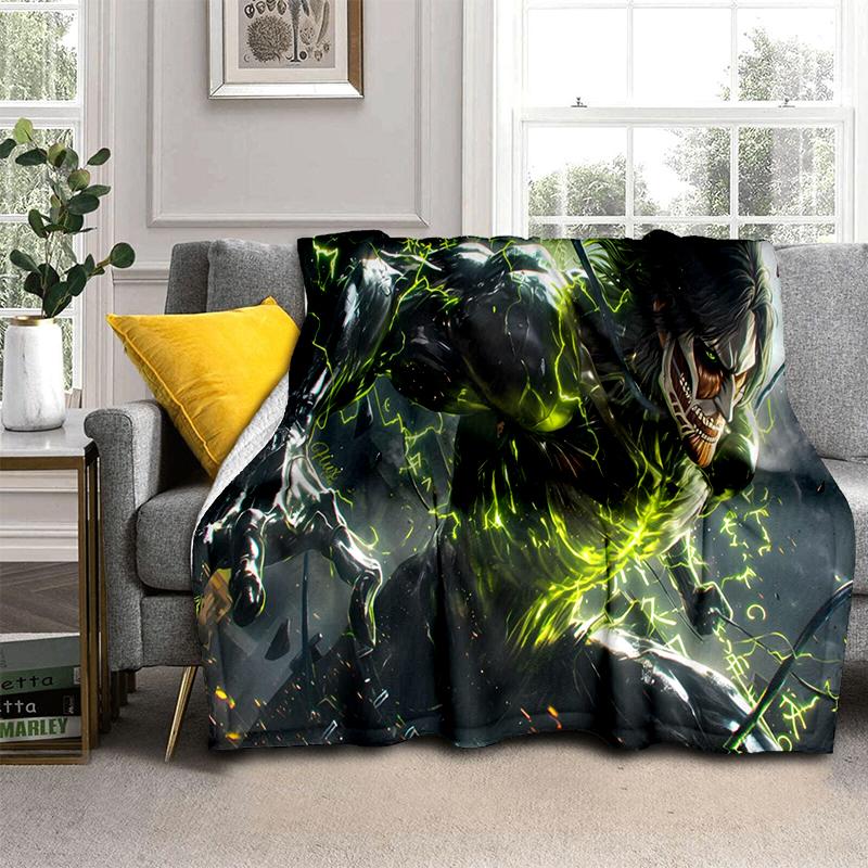 3D Cartoon Attack on Titan Eren Mikasa Anime Blanket,Soft Throw Blanket for Home Bedroom Bed Sofa Travel Picnic Cover Kids Gift