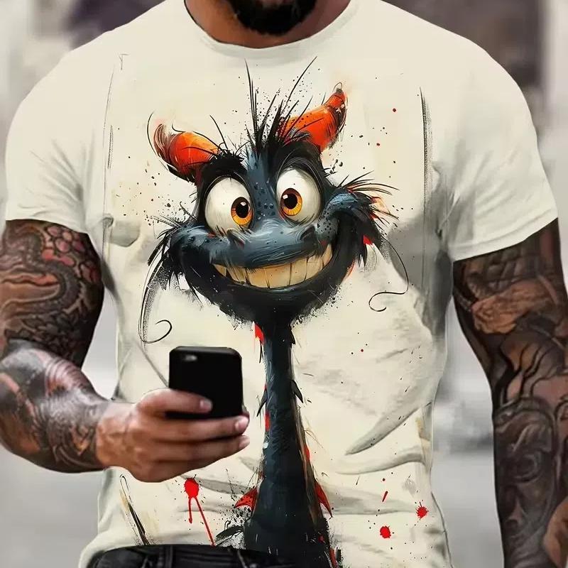 Animal T Shirt For Men Summer Short Sleeve Cat Print T-Shirt Fashion Streetwear Oversized Clothing Casual Crew Neck Pullover