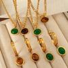18K Gold Tiger Eye Oval Necklace & Earrings Set - Elegant French Clavicle Jewelry for Women