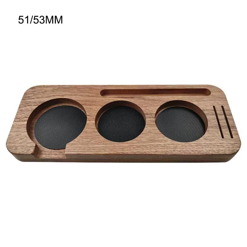51/58mm Kaffe Tamper Mat Station Ställ Valnötsträ Kaffeborste Filter Förvaringsbas Portafilterhållare Espresso Tillbehör