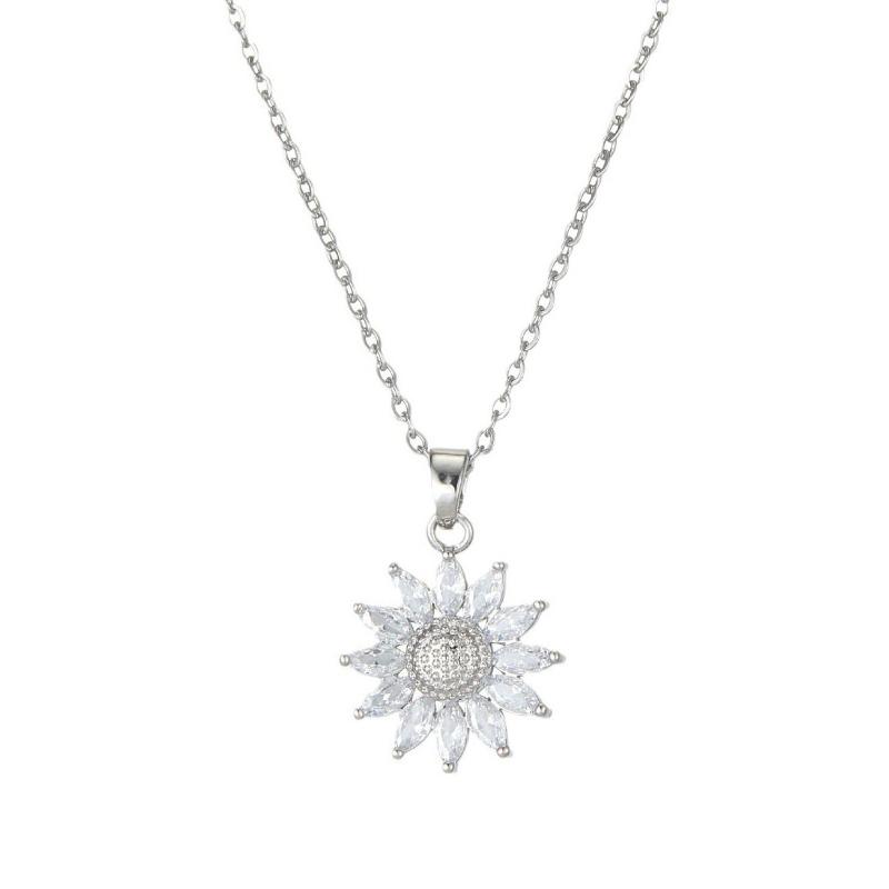 

Dainty Stainless Steel Necklace Plated Zircon Daisy Sunflower Pendant Necklace with Sunflower Gift Box For Women Girls Jewelry A
