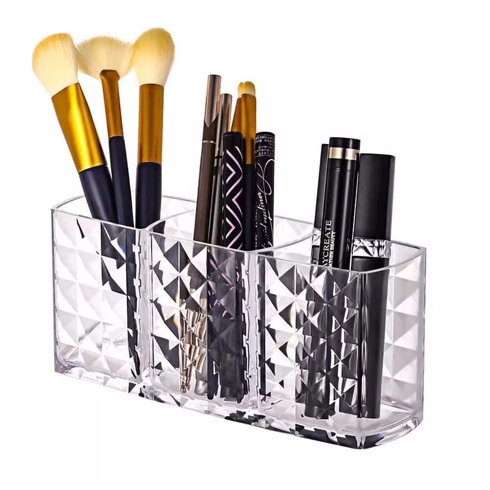 Transparent Multi-Compartment Acrylic Makeup & Pen Holder Box