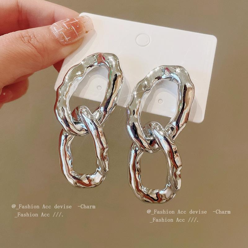 European and American silver needle metal oval irregular earrings niche simple temperament earrings exaggerated high-end earrings