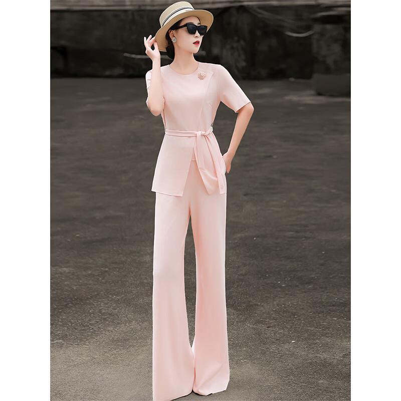 Elegantes Damen-Hosenanzug-Set mit kurzen Ärmeln und weitem Bein