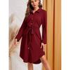 Spring and Autumn New Western Style Fashion Commuter Ol Single-Breasted Lace-up Waist Hugging Mid-Length Solid Long sleeve dress Women