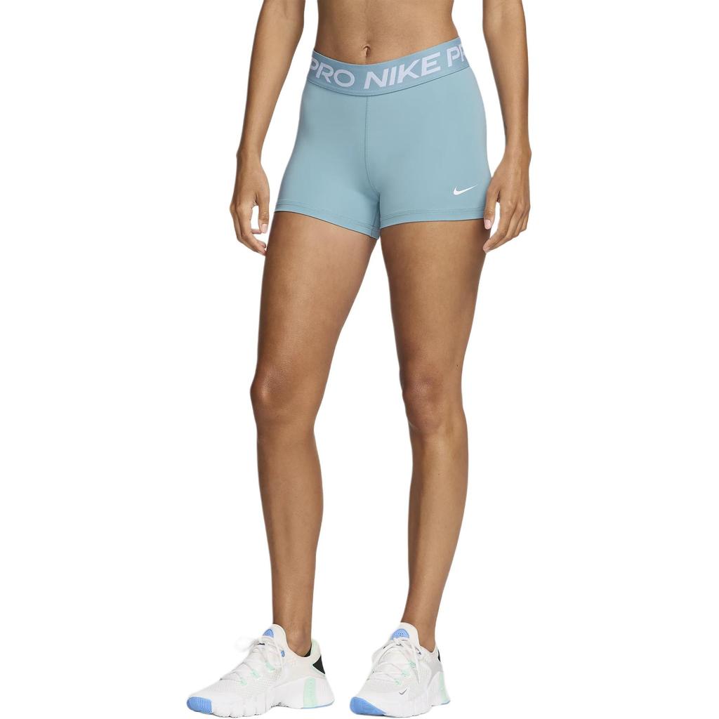 Nike Pro Letter Elastic Mid Waist Slim Fit Three Quarter Sports Shorts Women Shorts Denim-Blue CZ9857-464