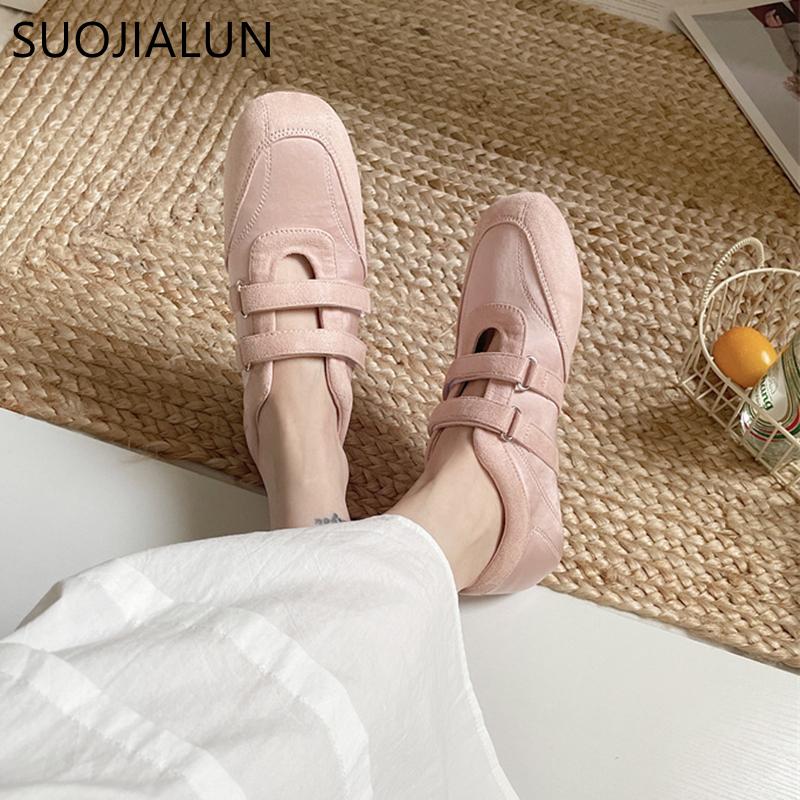 Fashion SUOJIALUN Autumn New Brand Women Flat Shoes Fashion Round Toe Ladies Casual Sneaker Soft Flat Heel Outdoor Dress Mary Jane Shoes