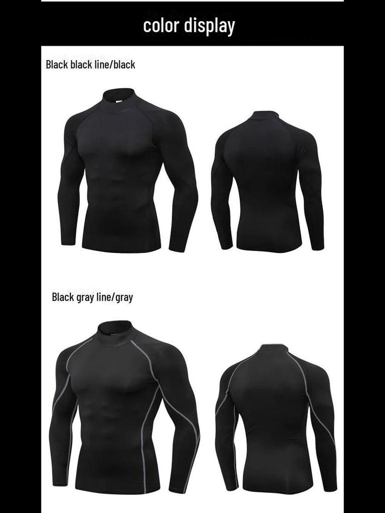 Schnelltrocknende Rollkragen-Sporttights für Herren – Hochelastisches, langärmliges Fitness- und Trainingsoberteil