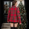 Winter Fall Christmas Red Plaid Long Sleeve Blazer Jacket Women's Fashion Outerwear