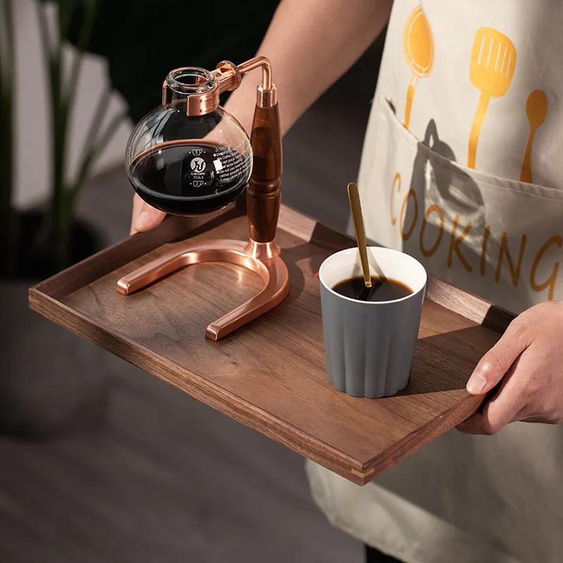 Square Tray Solid Wood Pallet Japanese Black Walnut Tableware Food Plate Rectangle Kitchen Supplies Hotel Serving Serving Tray