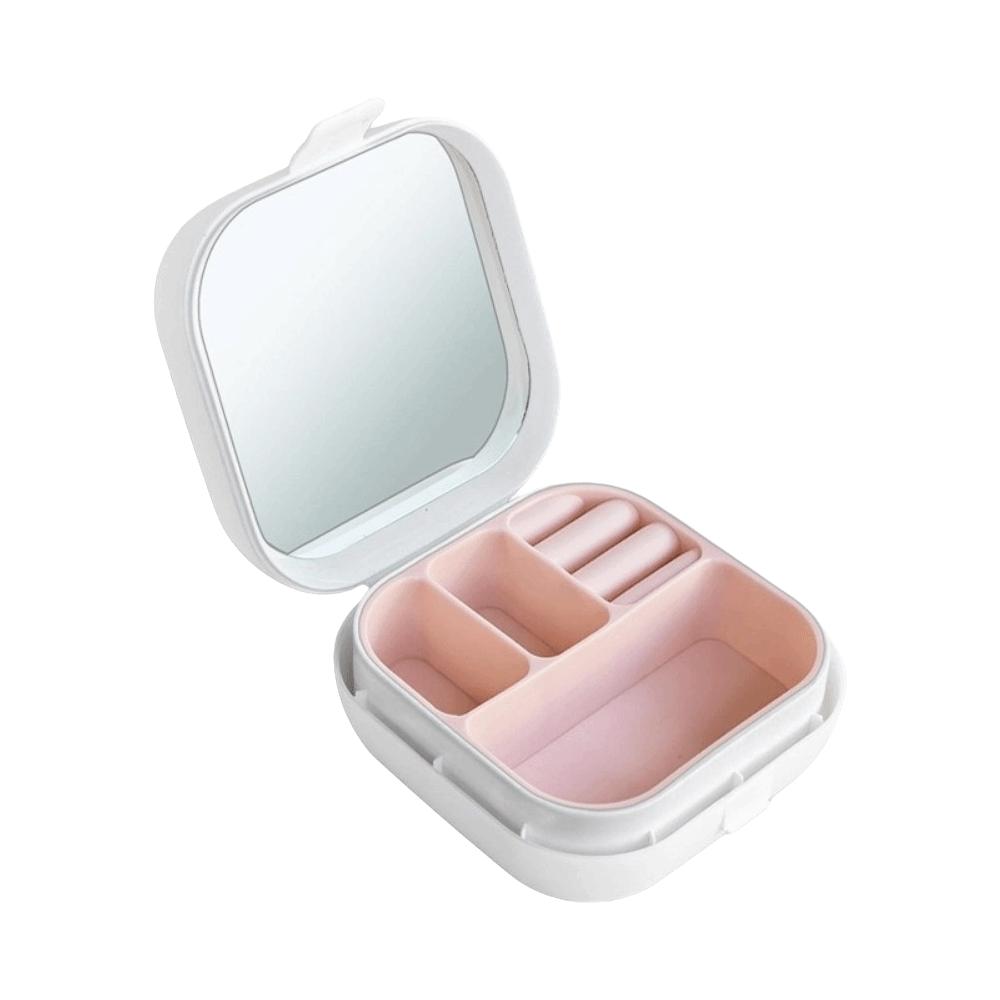 Portable Jewelry Box with Compartment Box with Mirror Small Desktop Organizer Makeup