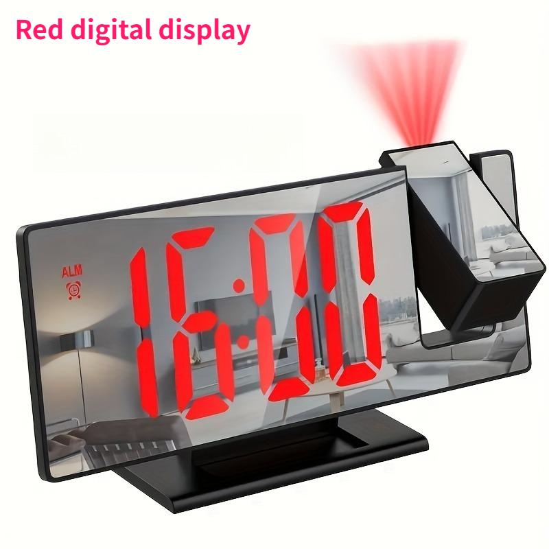 180° Adjustable LED Projection Alarm Clock with Snooze 12/24H Temperature Display and Mirror Design USB Powered for Bedroom Home