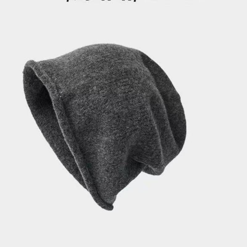 Oversized Knit Beanie Gray Warm Autumn Winter Hat