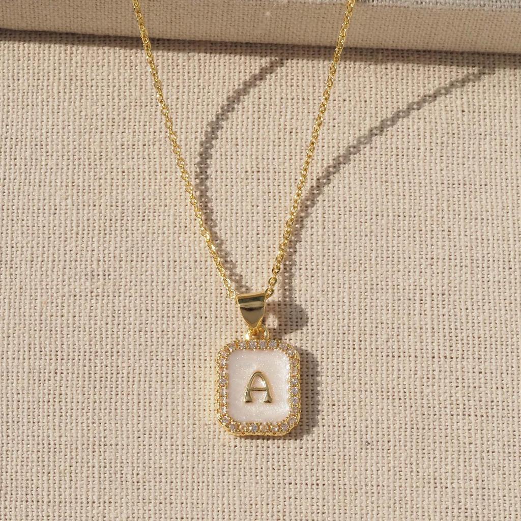 Trendy Gold-Plated A-Z Initial Pendant Necklace with Enamel Finish